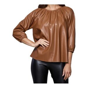 Dolce Cabo Faux Leather Puff Sleeve Top Brown XL Boho Chic NWT